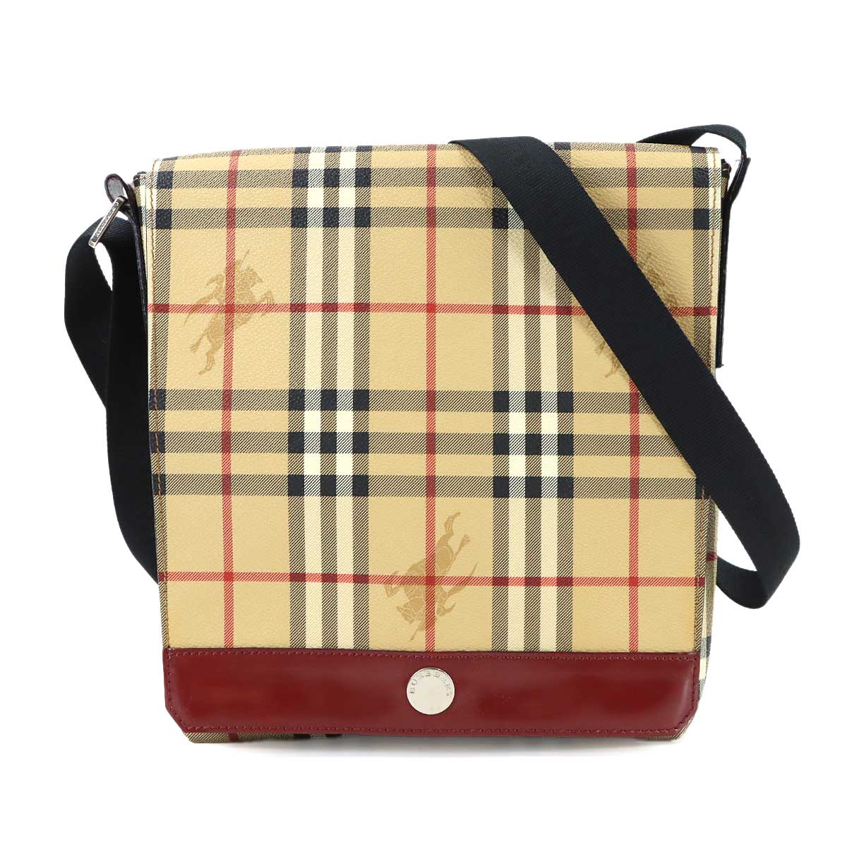 Plaid Shoulder Bag PVC Leather Beige Bordeaux Purse