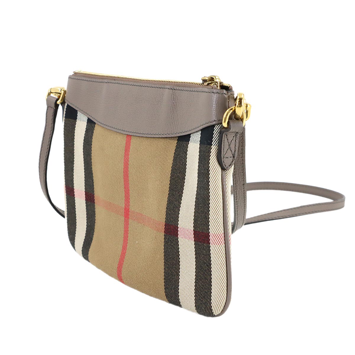 Shoulder Bag Canvas Leather Brown Gray Plaid Purse