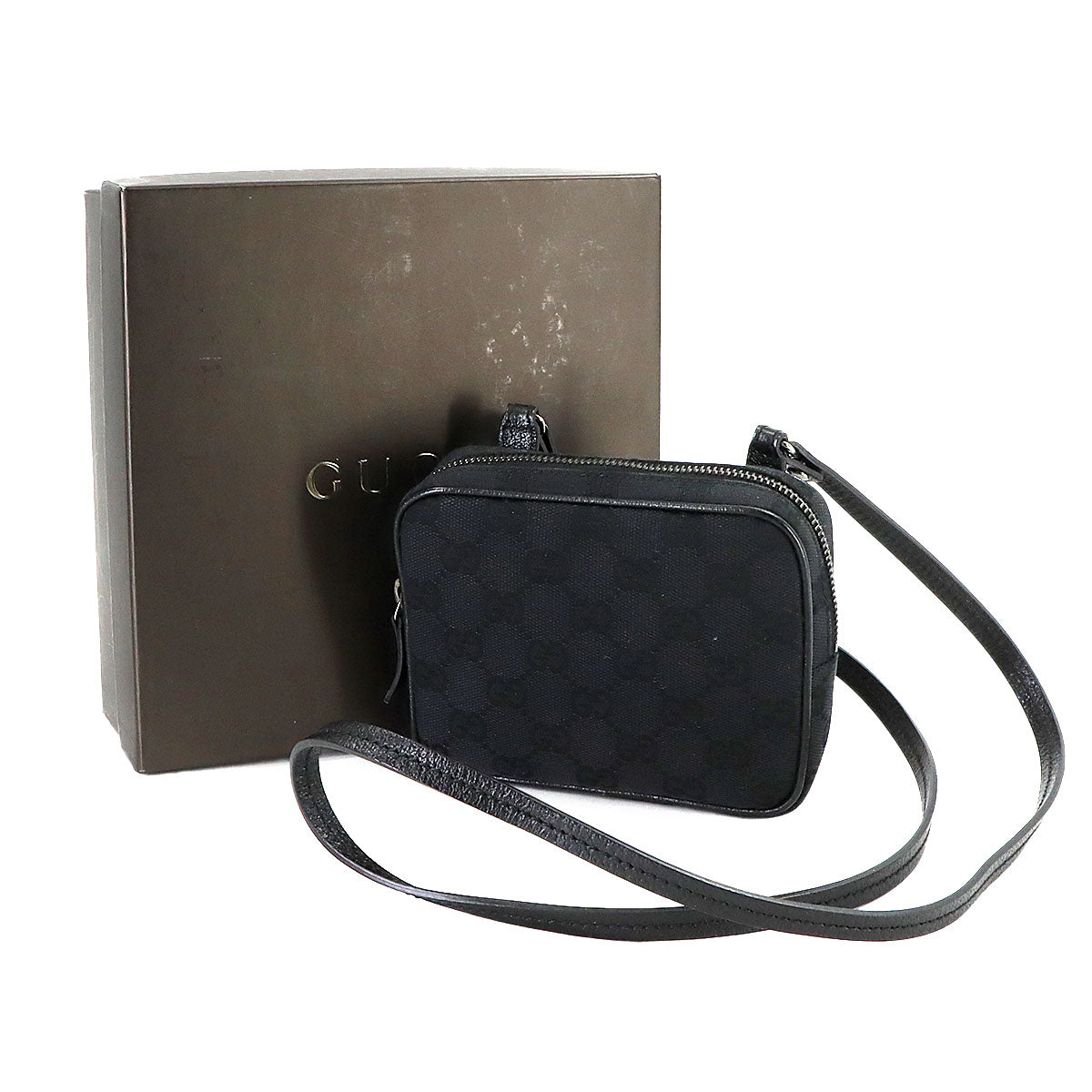 Mini Shoulder Bag GG Canvas Leather Black 120975 Purse