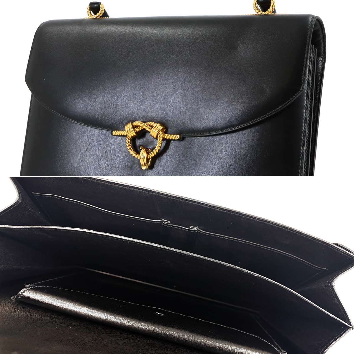 Cordeliere Hand Bag Box Calf Black Purse