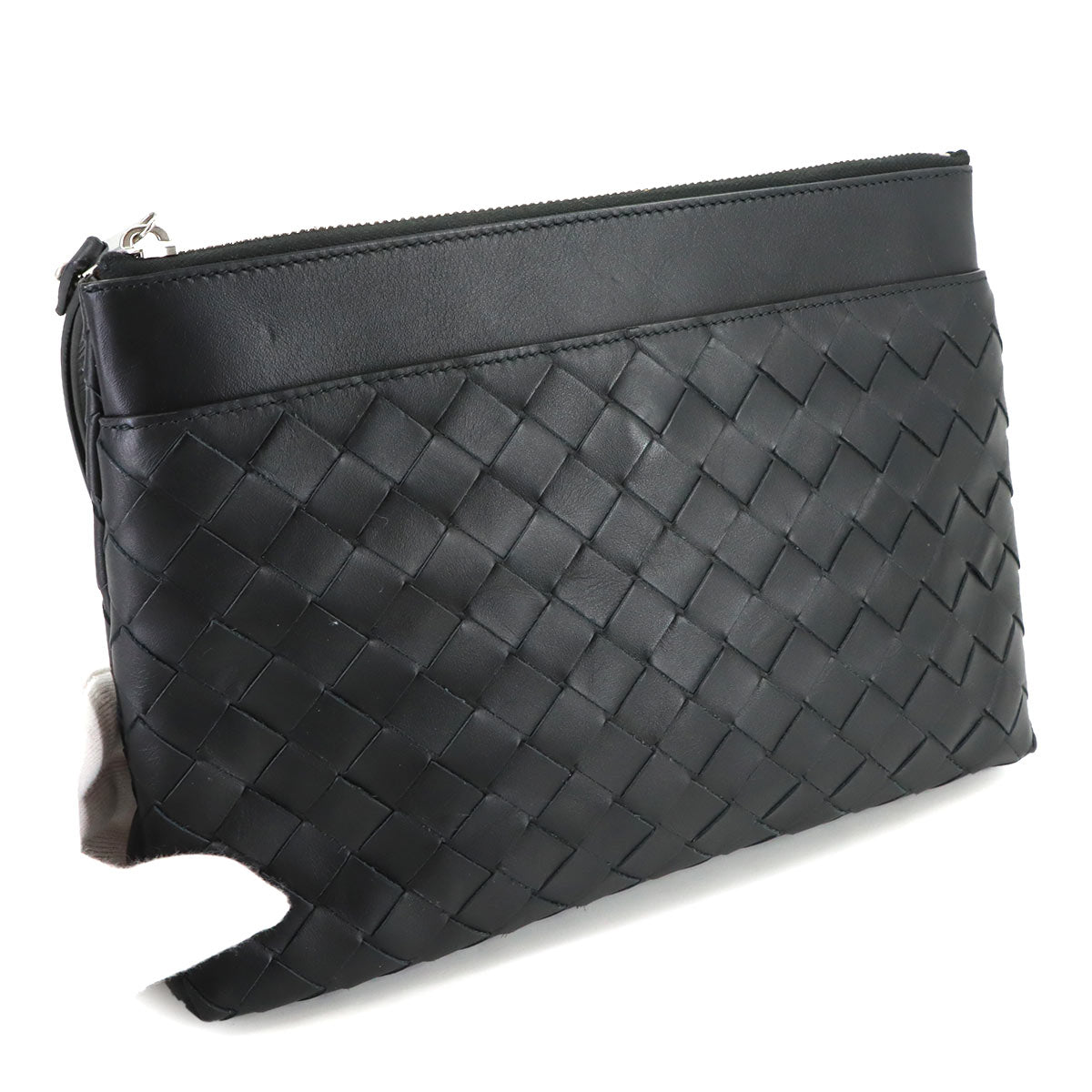 Intrecciato Clutch Second Bag Leather Black Purse