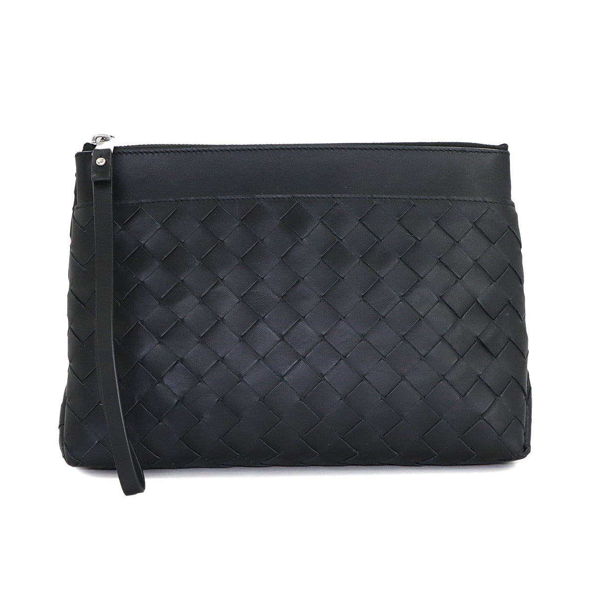 Intrecciato Clutch Second Bag Leather Black Purse