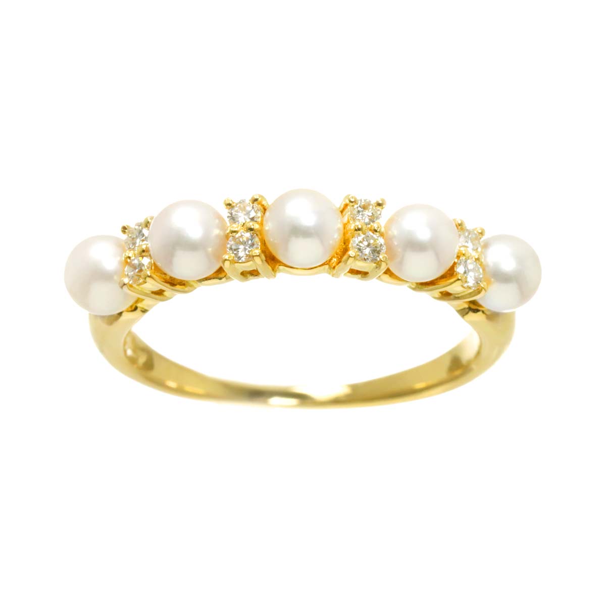 Akoya Pearl 4.0-4.1mm Diamond 0.16ct Ring 18K K18 YG 750 Size7.5(US)