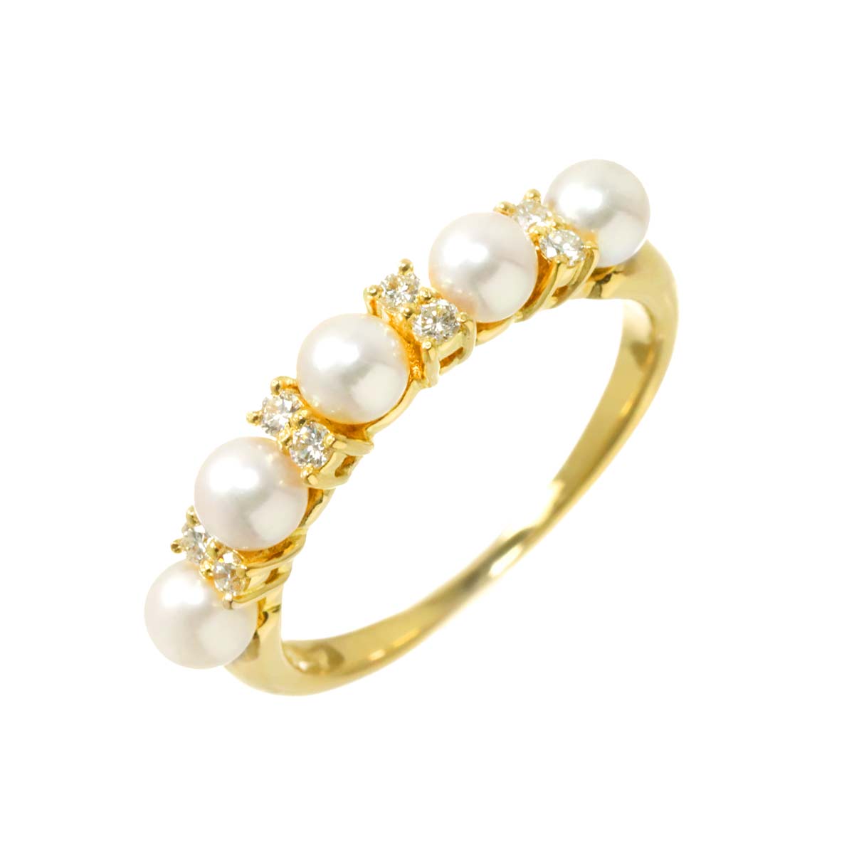 Akoya Pearl 4.0-4.1mm Diamond 0.16ct Ring 18K K18 YG 750 Size7.5(US)