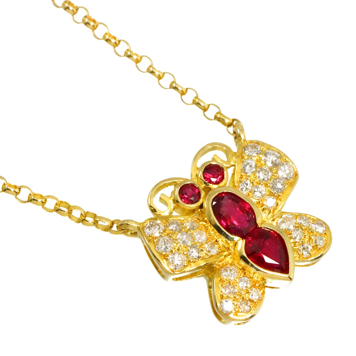 Ruby Diamond Butterfly Necklace 18K YG 750
