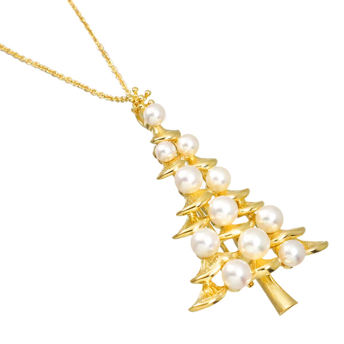 Akoya Pearl 5.5-3.7mm Necklace Brooch 18K YG 750
