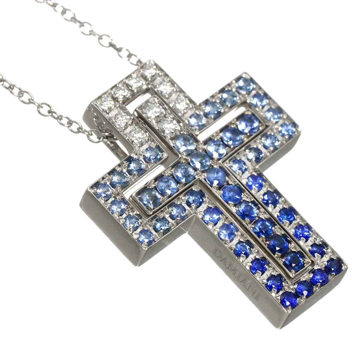Belle Epoque Sapphire Diamond Cross S Necklace 18K WG 750