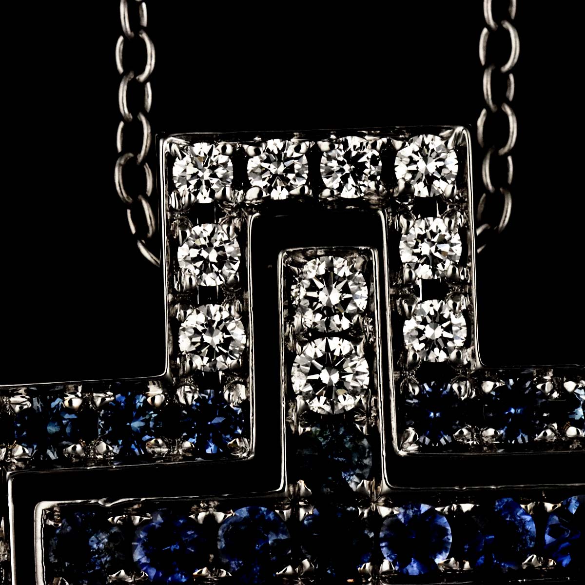 Belle Epoque Sapphire Diamond Cross S Necklace 18K WG 750