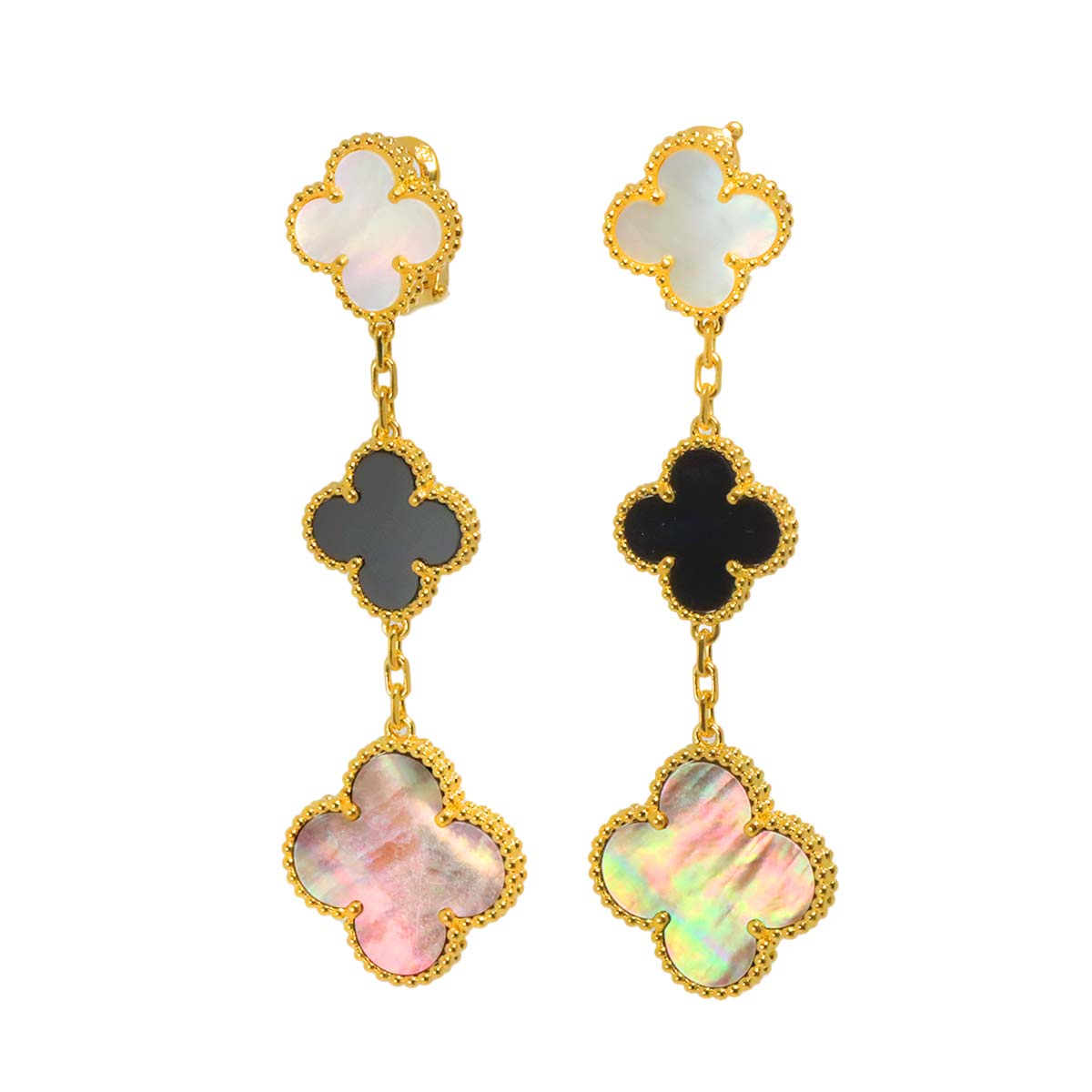 Magic Alhambra MOP Onyx 3P Earrings Pierced 18K YG 750