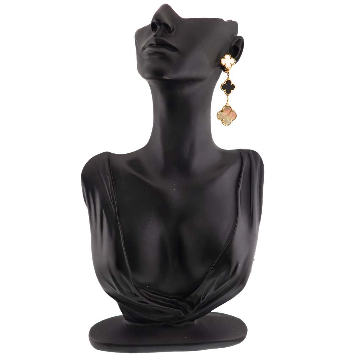 Magic Alhambra MOP Onyx 3P Earrings Pierced 18K YG 750