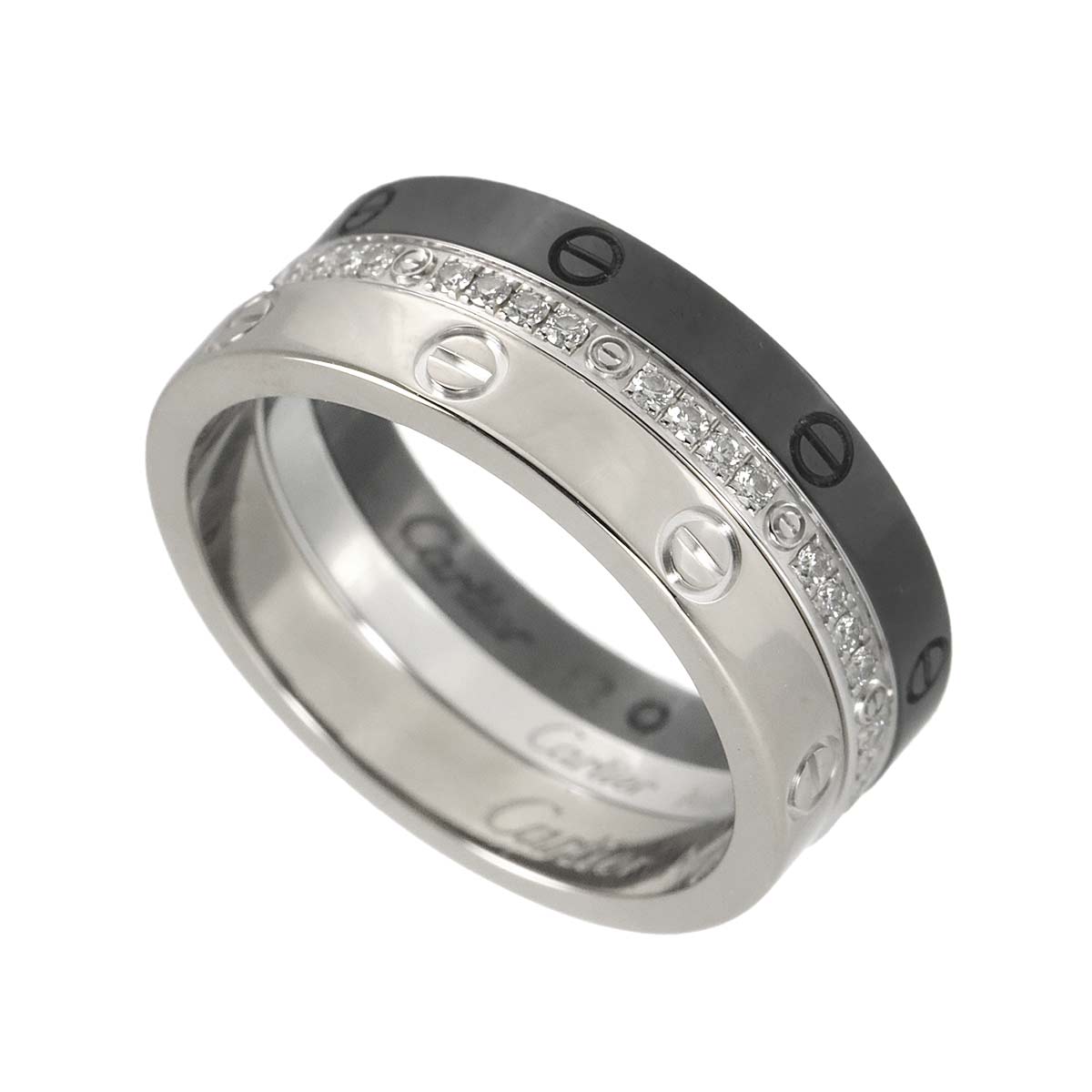 Love Three Hoop Ring Diamond Ceramic 18K WG Size52 5.75-6(US)