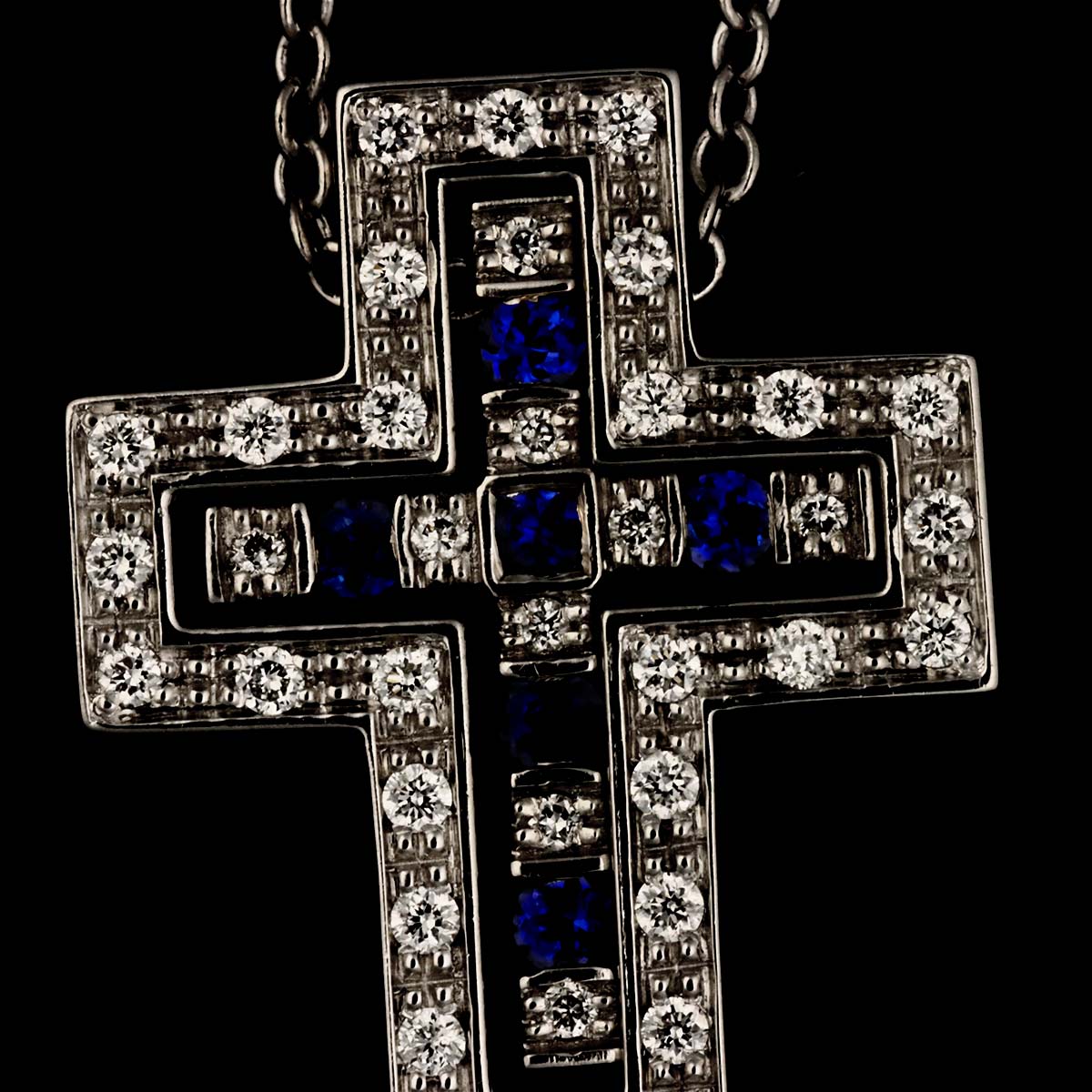 Belle Epoque Sapphire Diamond Cross Necklace XXS 18K WG 750