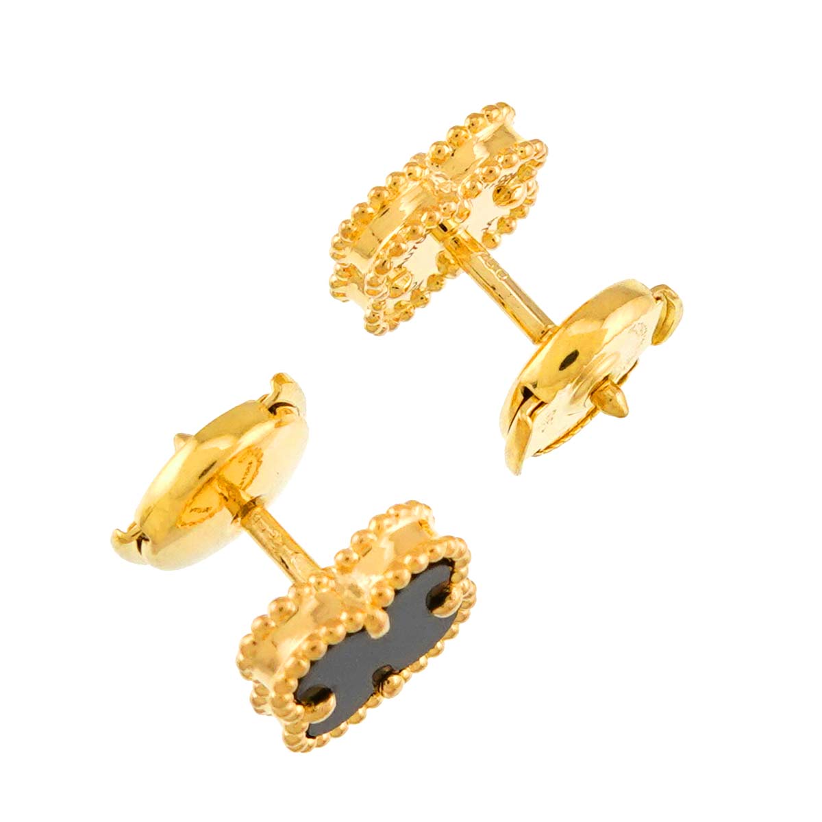 Sweet Alhambra Onyx Earrings Pierced 18K YG 750