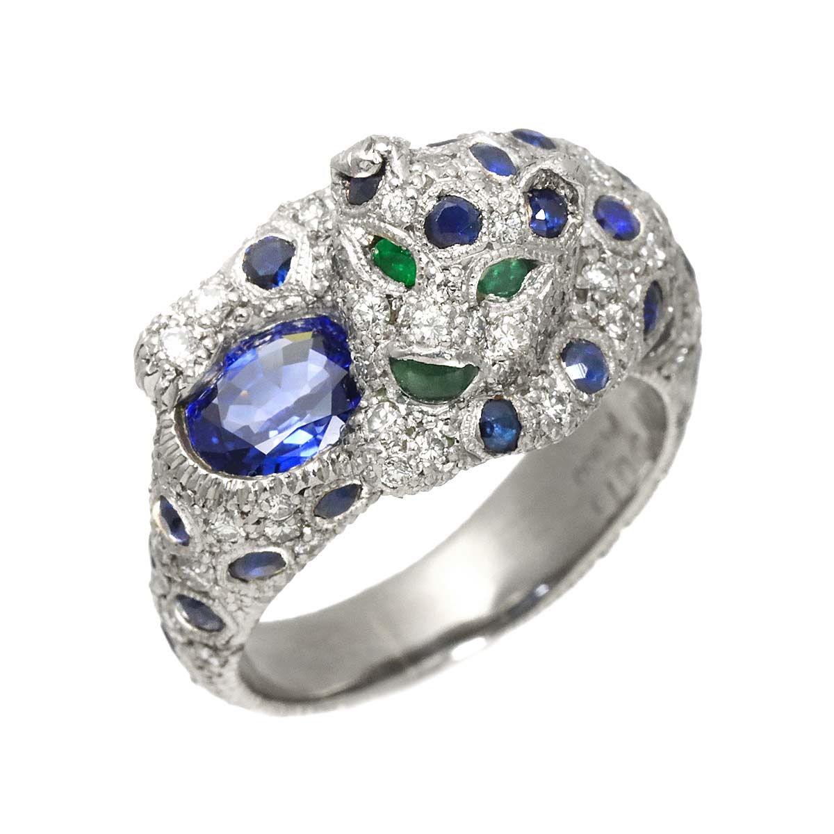 Sapphire Diamond Emerald Ring Pt Platinum size5.25-5.5(US)