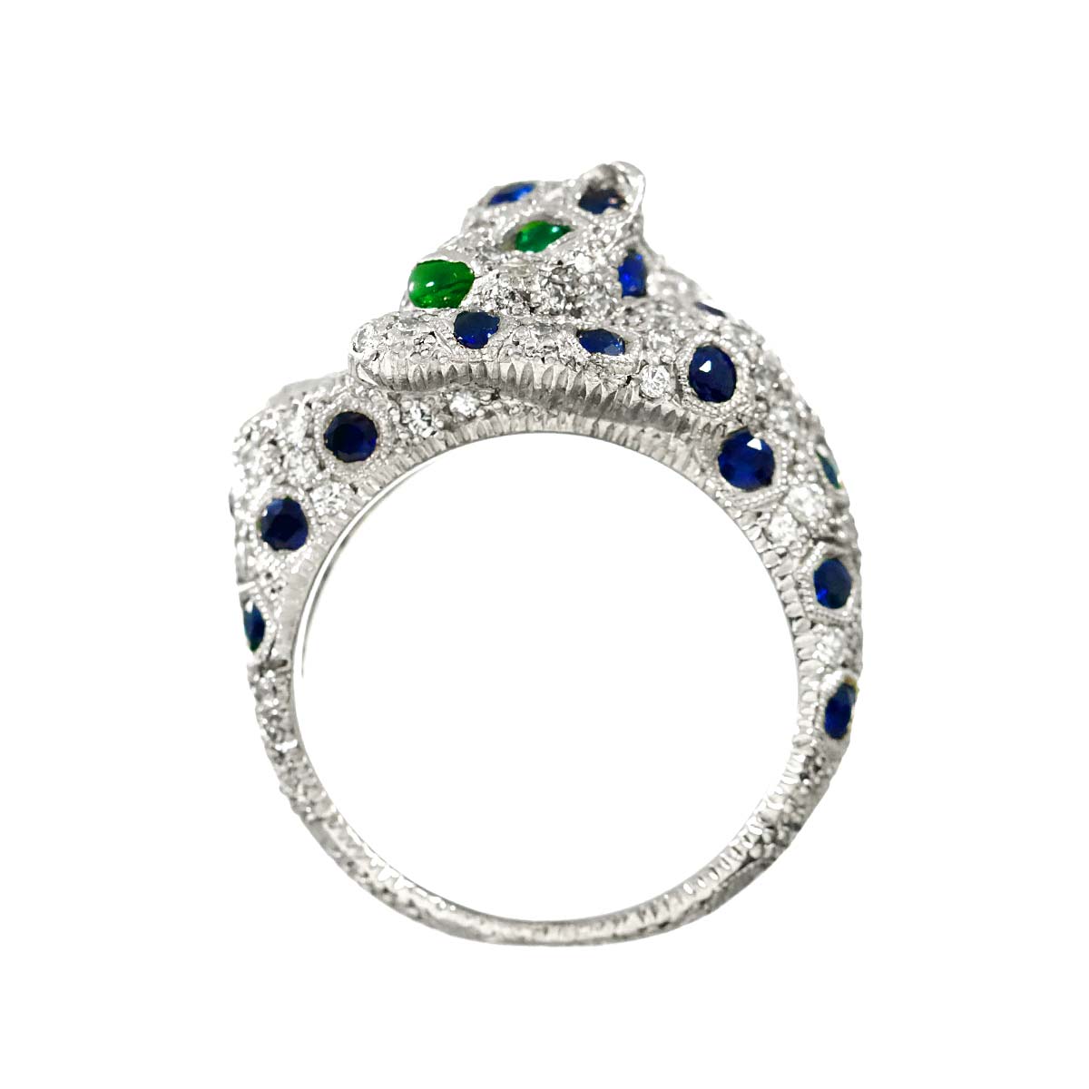 Sapphire Diamond Emerald Ring Pt Platinum size5.25-5.5(US)