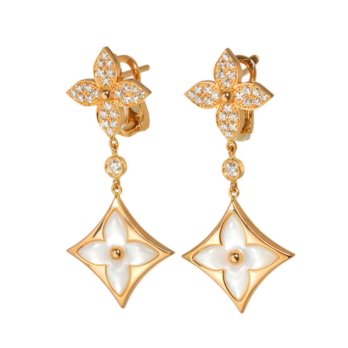 Blossom Diamond MOP Earrings Pierced 18K PG 750