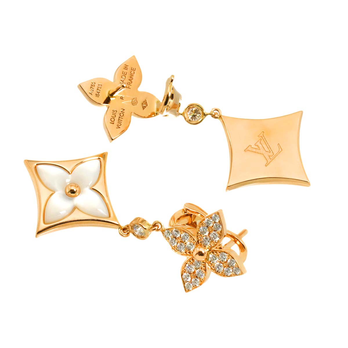 Blossom Diamond MOP Earrings Pierced 18K PG 750