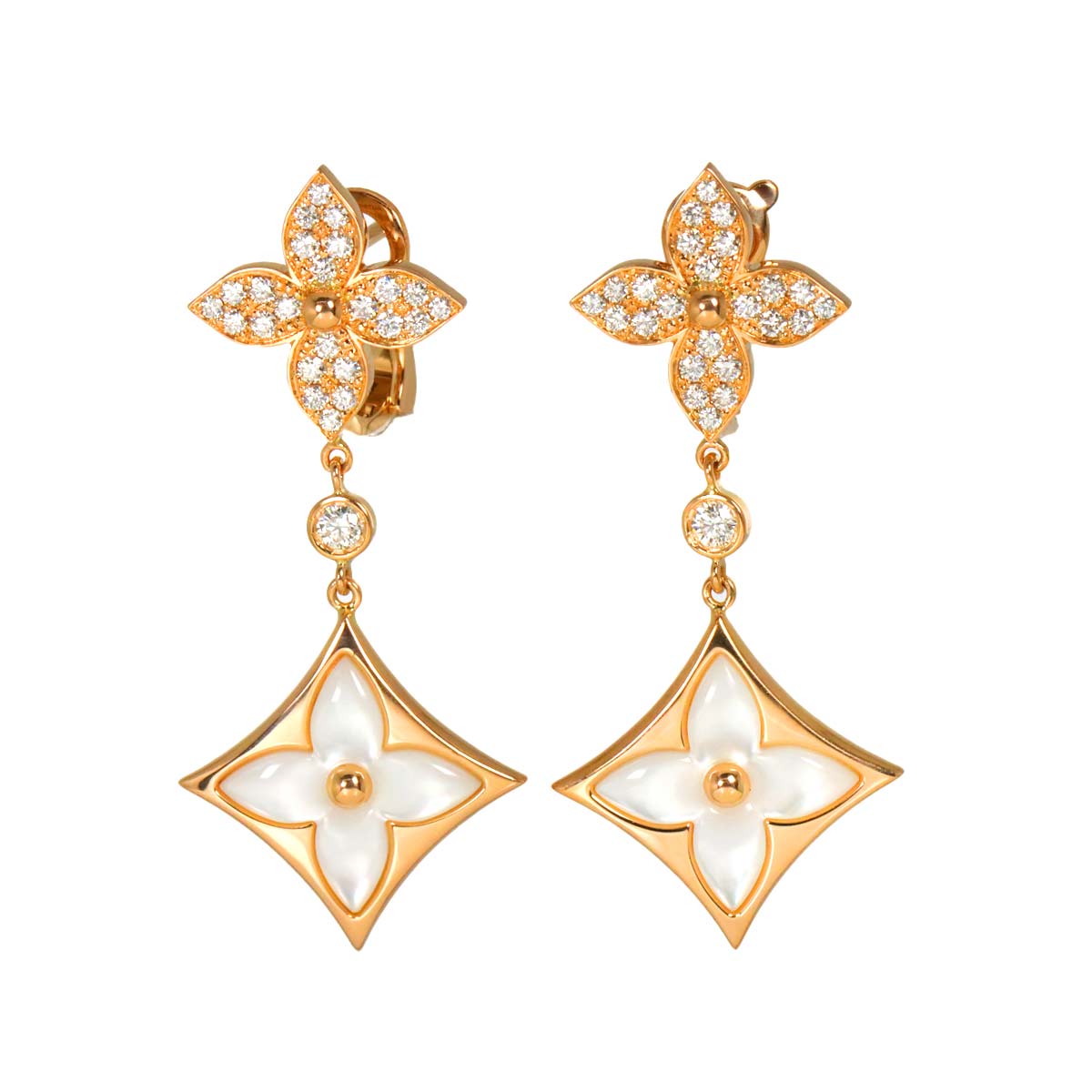 Blossom Diamond MOP Earrings Pierced 18K PG 750