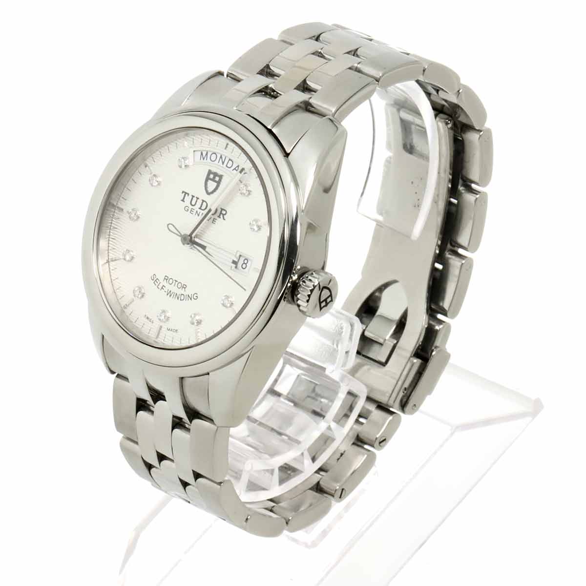 Glamour Date Day 56000 Automatic Diamond Silver Dial Mens Watch