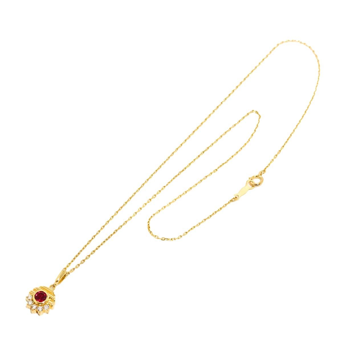 Ruby 0.30ct Diamond 0.10ct Necklace 18K Yellow Gold 750