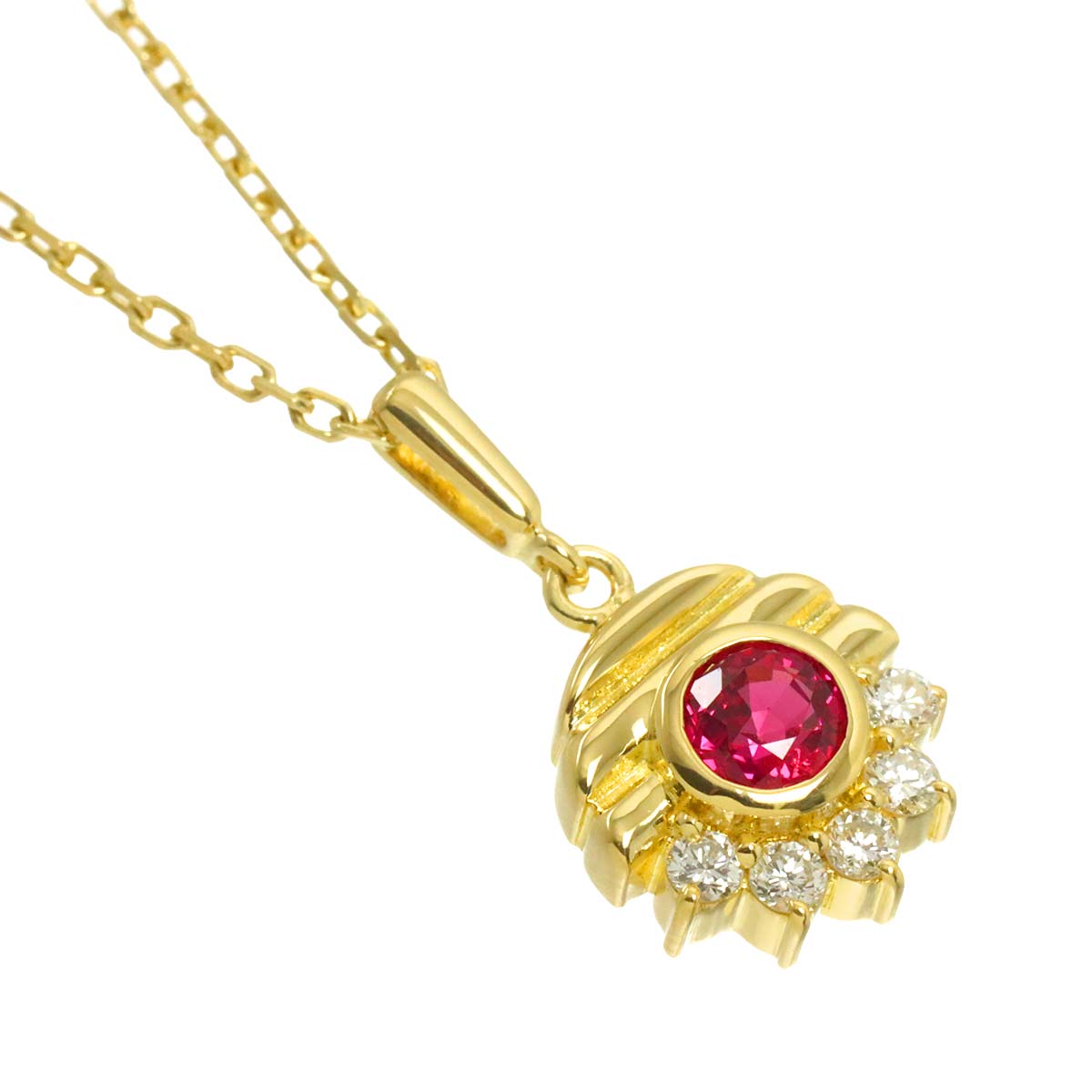 Ruby 0.30ct Diamond 0.10ct Necklace 18K Yellow Gold 750
