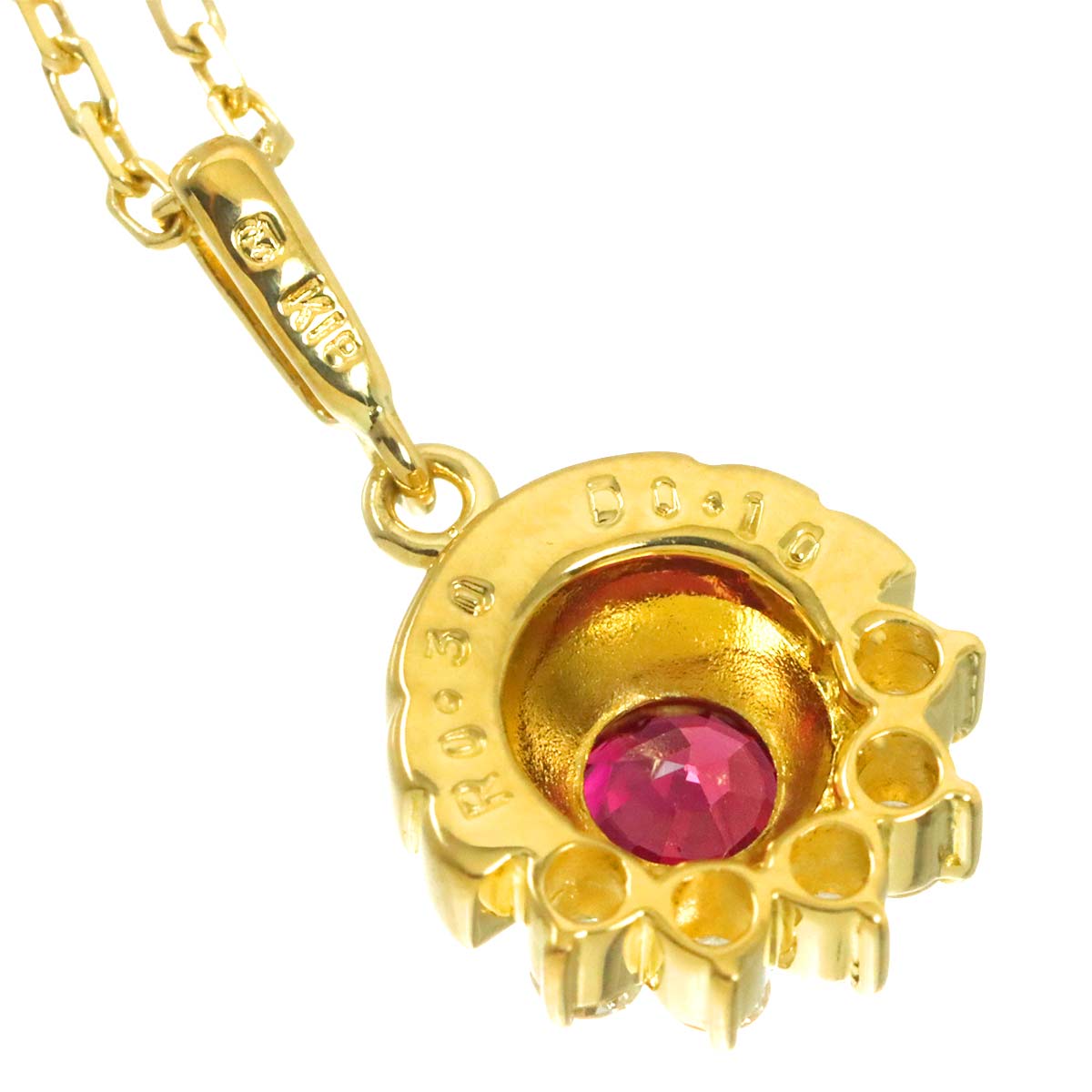 Ruby 0.30ct Diamond 0.10ct Necklace 18K Yellow Gold 750