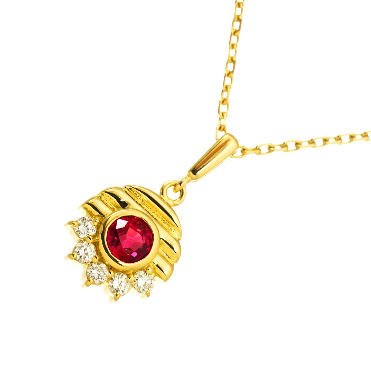 Ruby 0.30ct Diamond 0.10ct Necklace 18K Yellow Gold 750