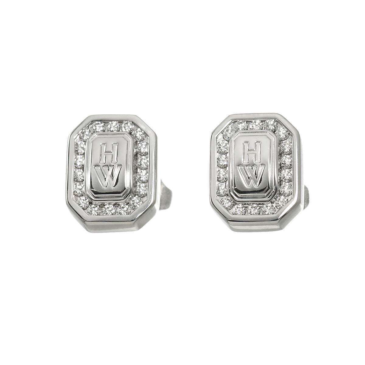 HW Logo Diamond Earrings Pierced 18K WG 750
