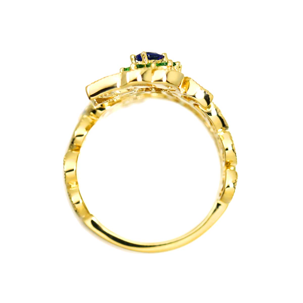 Sapphire 0.18ct Diamond 1.23ct Garnet Ring 18K YG size7.5-7.75(US)