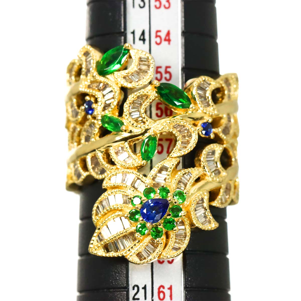 Sapphire 0.18ct Diamond 1.23ct Garnet Ring 18K YG size7.5-7.75(US)
