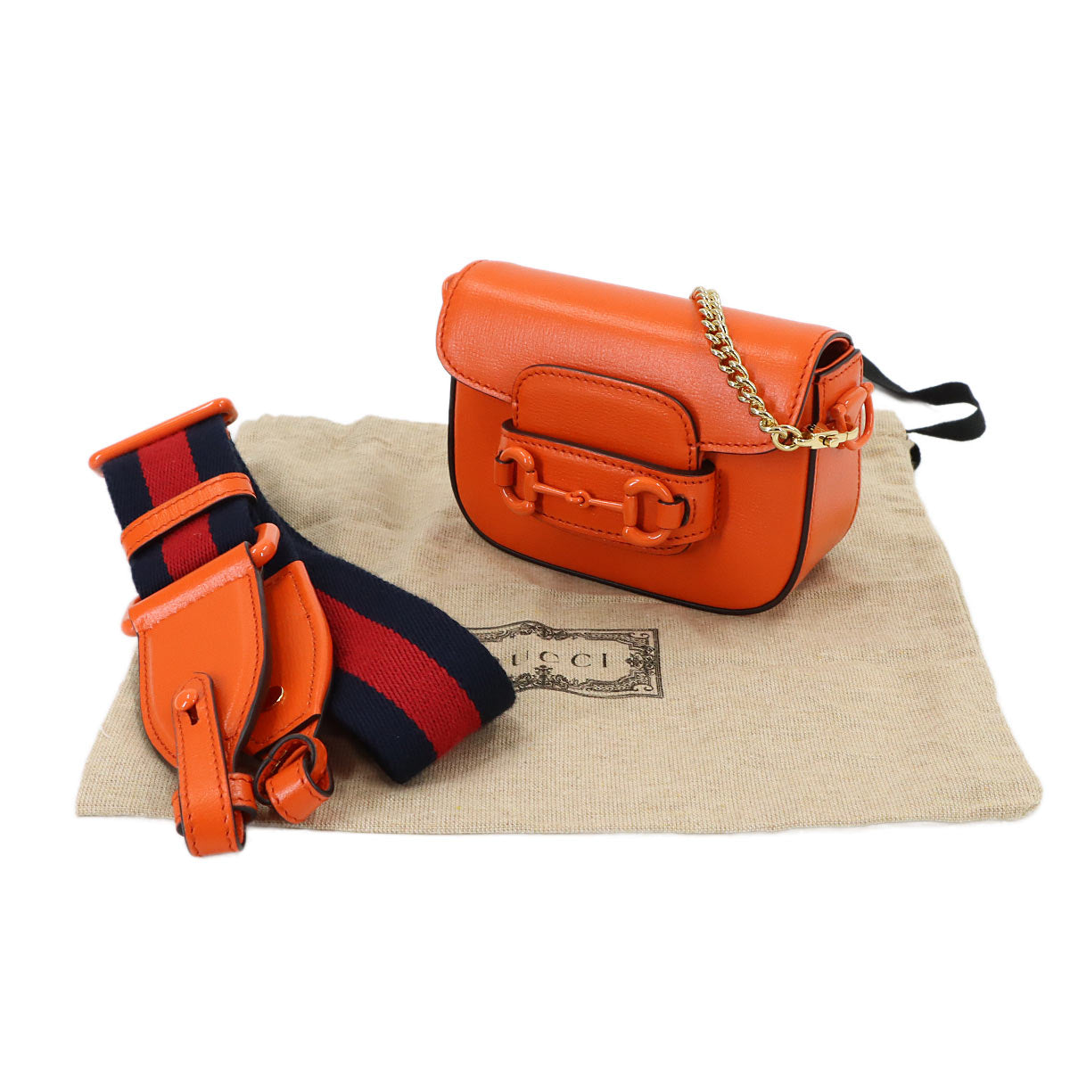 Horsebit 1955 Mini Chain Hand Shoulder Bag Leather Orange 726863