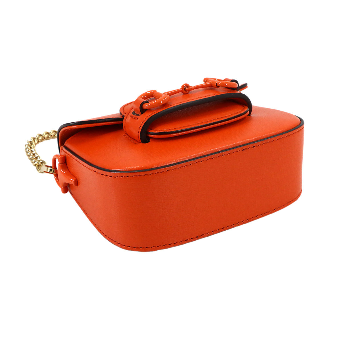 Horsebit 1955 Mini Chain Hand Shoulder Bag Leather Orange 726863