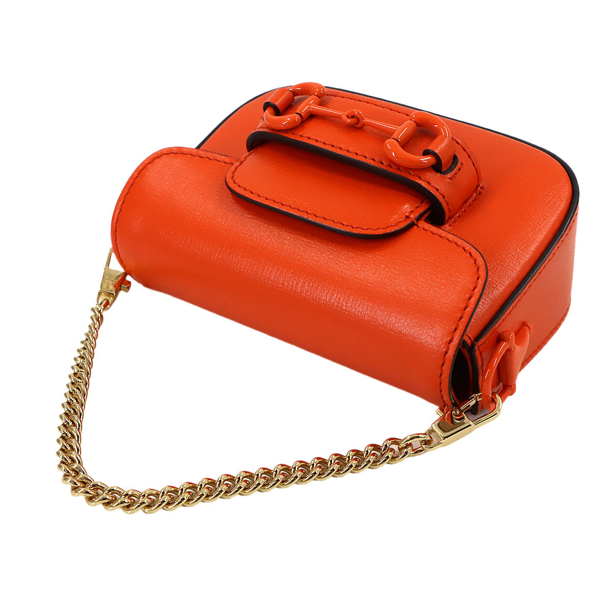 Horsebit 1955 Mini Chain Hand Shoulder Bag Leather Orange 726863