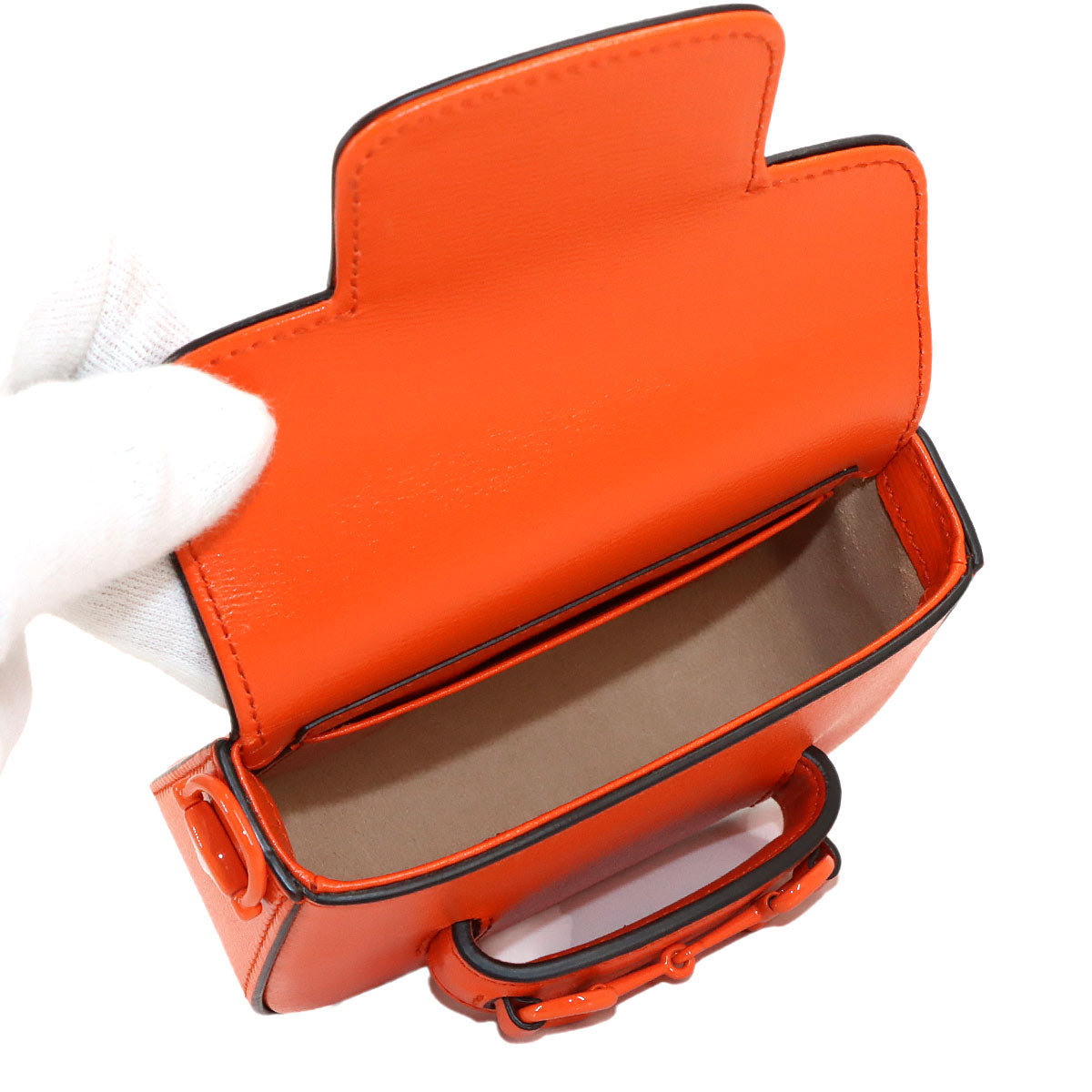 Horsebit 1955 Mini Chain Hand Shoulder Bag Leather Orange 726863
