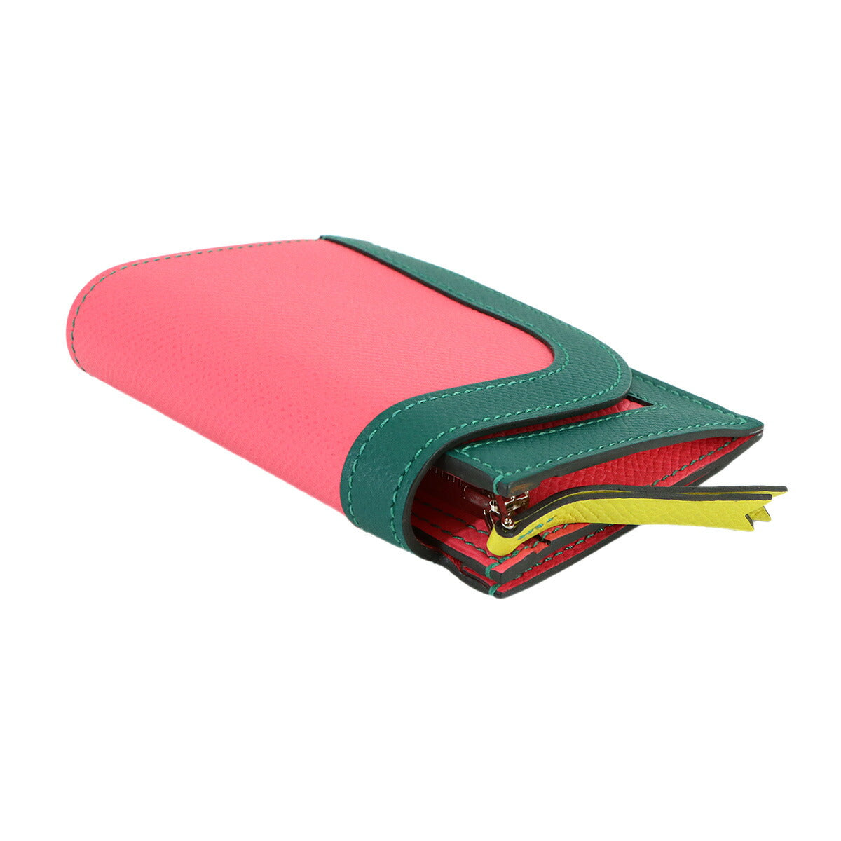 Camaiu Mini Coin Case Veau Epsom Rose Azalee Malachite Lime