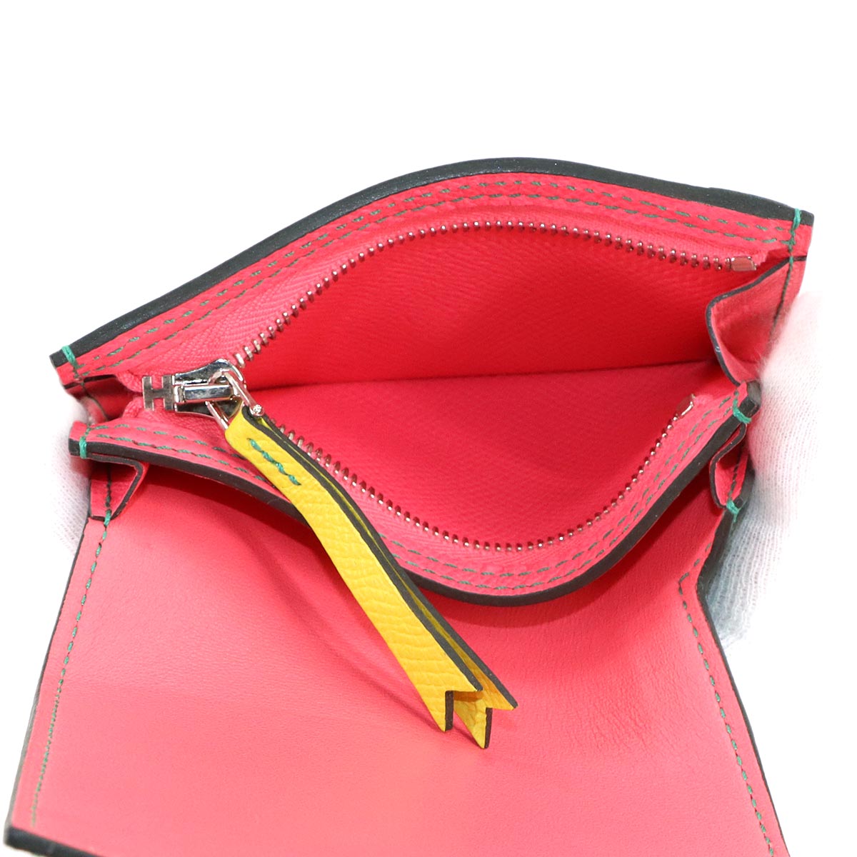 Camaiu Mini Coin Case Veau Epsom Rose Azalee Malachite Lime