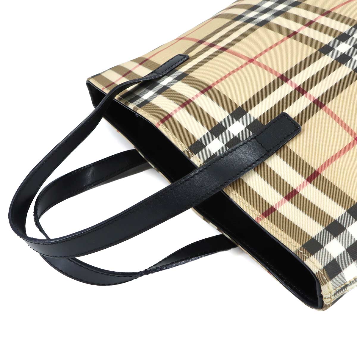 Plaid Tote Bag PVC Leather Beige Black Purse