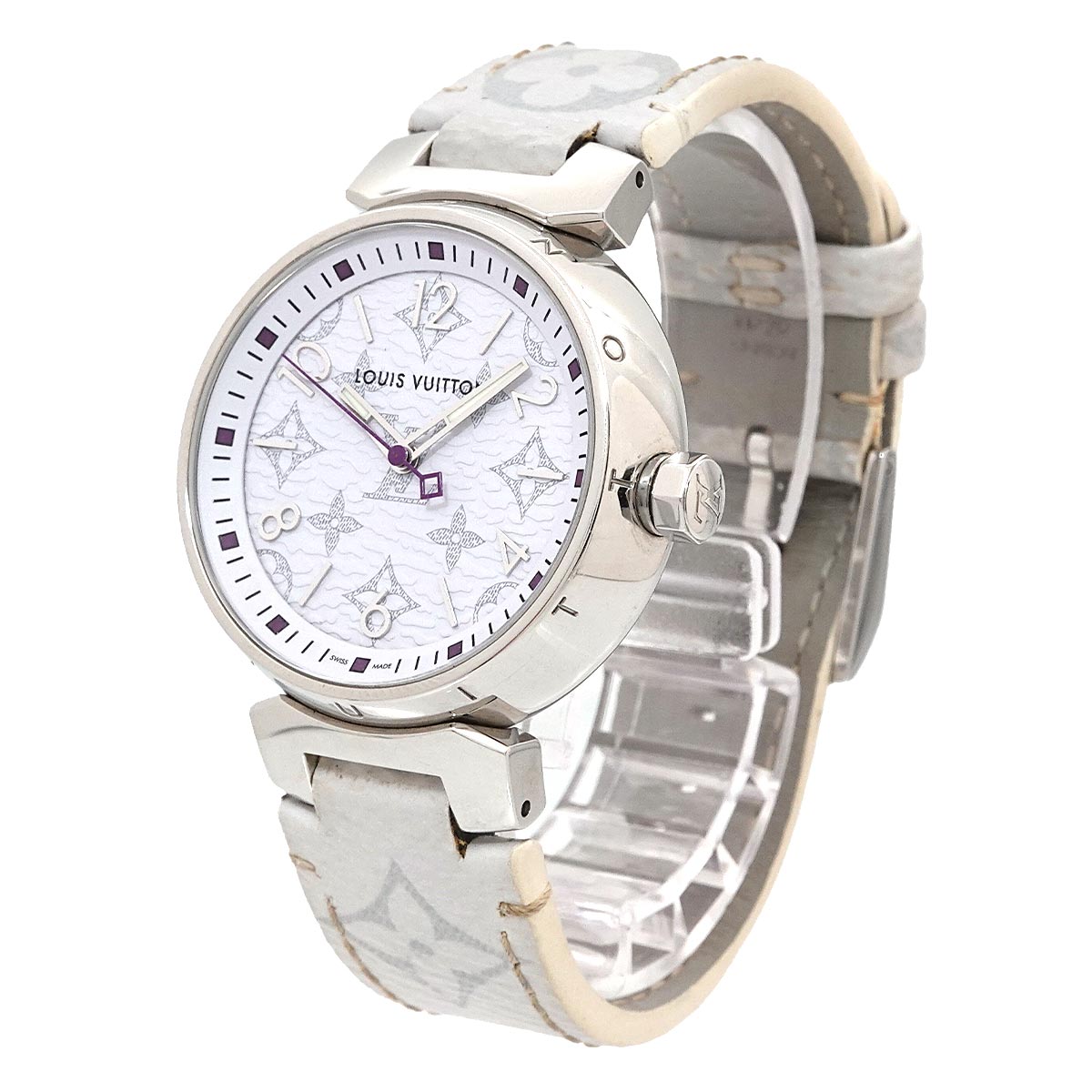 Tambour MM QA116 Quartz Monogram White Dial Ladies
