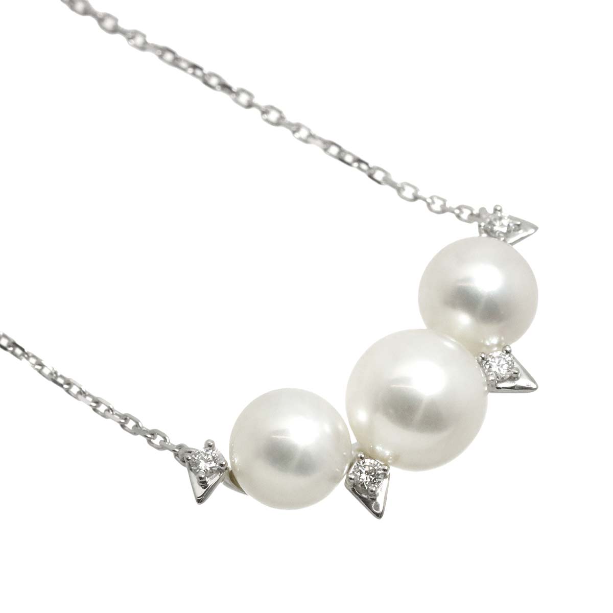 Akoya Pearl 6.8-5.9mm Diamond Necklace 18K WG 750