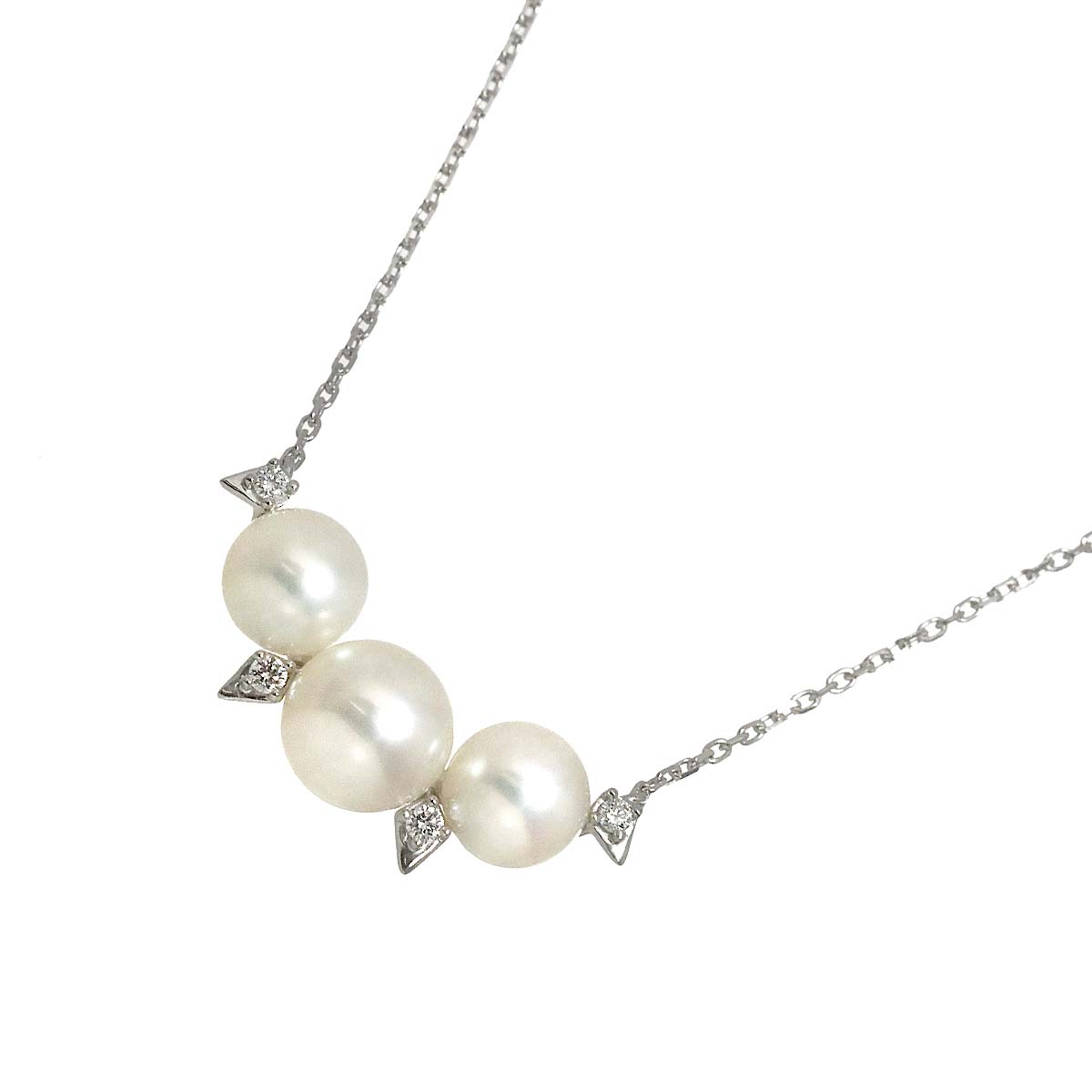 Akoya Pearl 6.8-5.9mm Diamond Necklace 18K WG 750