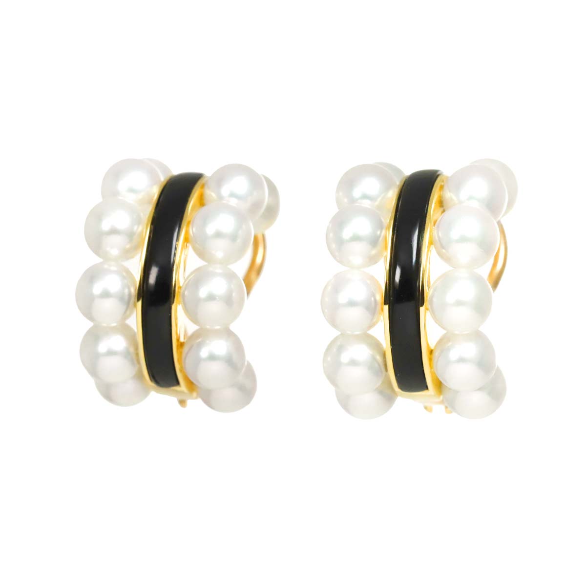 MIKIMOTO Akoya Pearl 4.8mm Onyx Earrings Clip on 18K YG 750