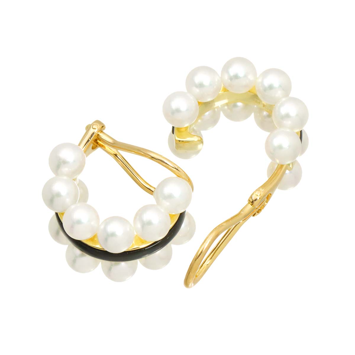 MIKIMOTO Akoya Pearl 4.8mm Onyx Earrings Clip on 18K YG 750