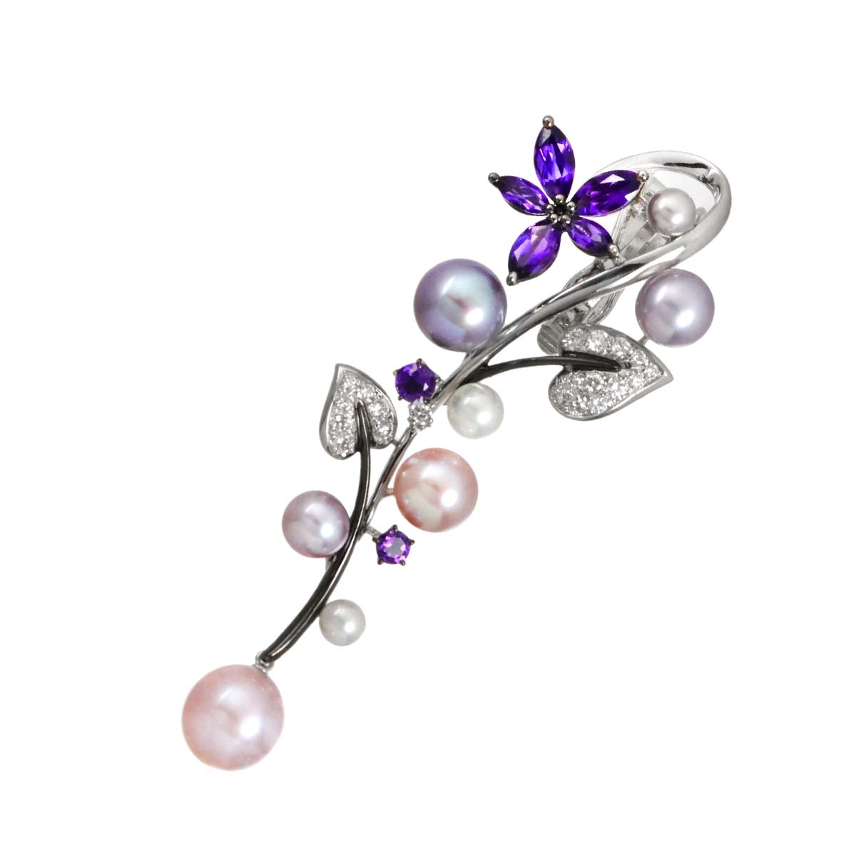 Freshwater cultured pearl Amethyst Pendant Top 18K WG 750