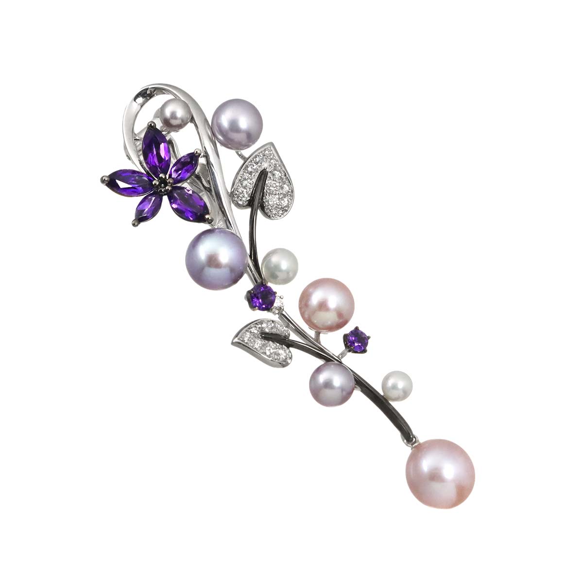 Freshwater cultured pearl Amethyst Pendant Top 18K WG 750