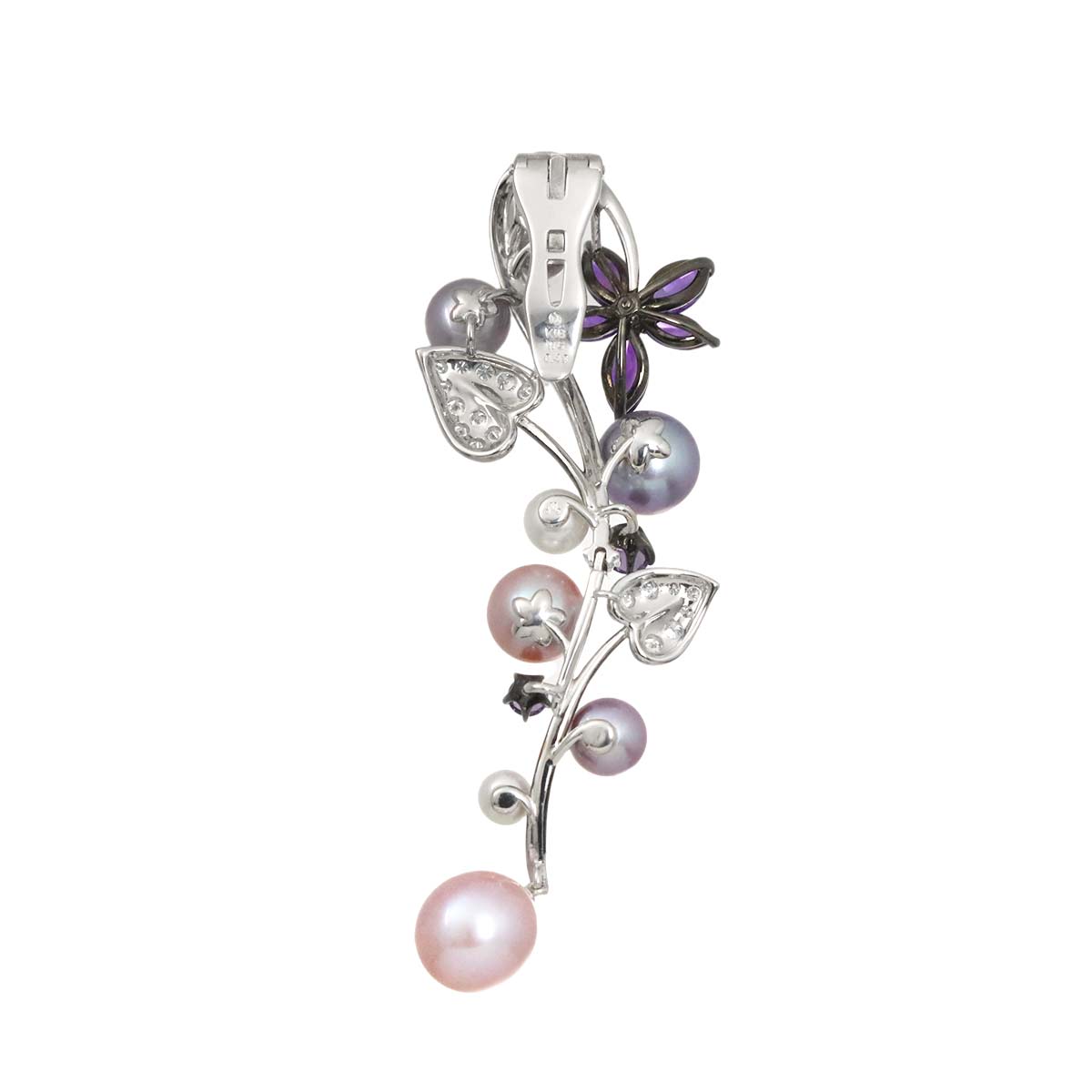 Freshwater cultured pearl Amethyst Pendant Top 18K WG 750