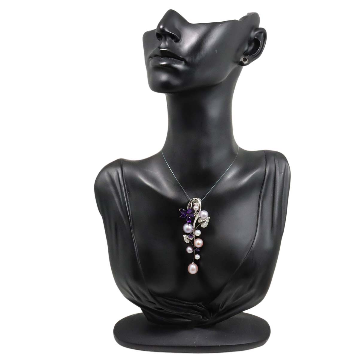 Freshwater cultured pearl Amethyst Pendant Top 18K WG 750