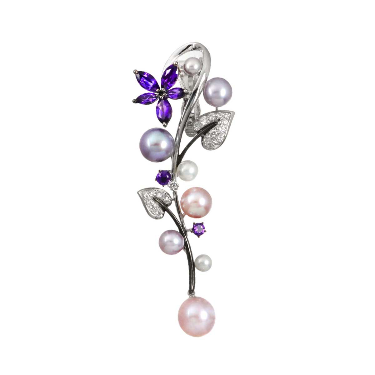 Freshwater cultured pearl Amethyst Pendant Top 18K WG 750