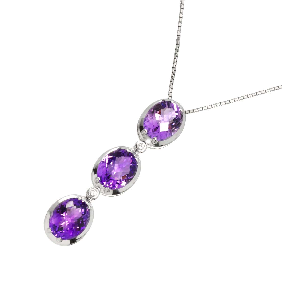 Amethyst Diamond 0.03ct Necklace 18K WG 750