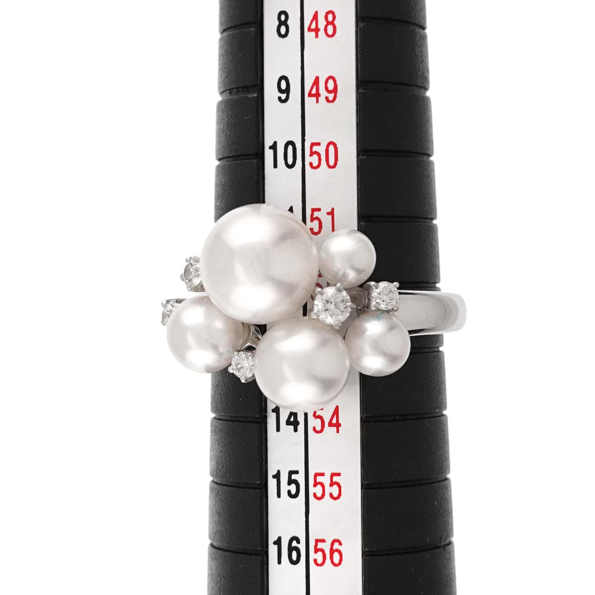 Akoya Pearl 7.7-3.7mm Diamond 0.15ct Ring 18K WG 750 6(US)