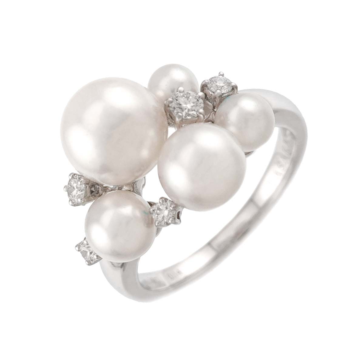 Akoya Pearl 7.7-3.7mm Diamond 0.15ct Ring 18K WG 750 6(US)